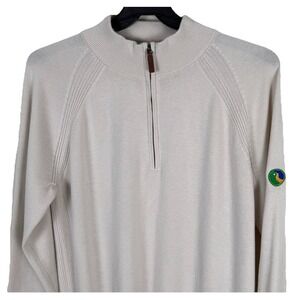 FootJoy Half-Zip Sweater Mens Large Beige Acrylic Wool Blend Golf Pullover 1/2